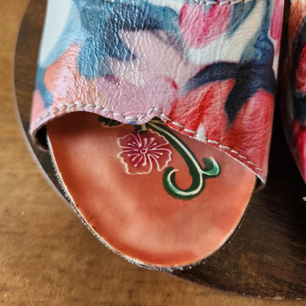 L'Artiste Spring Step Mauri Floral Sandals 37 Warm Orange Leather Hand Painted - Picture 5 of 16